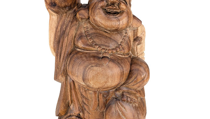Happy Buddha Figurine, Wood Buddha Statue, Wooden Buddha Carving,