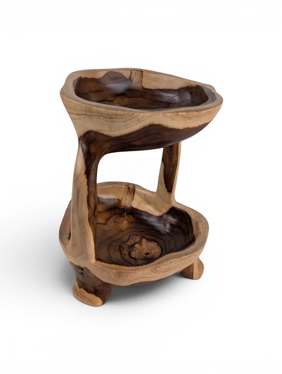Thumbnail: Wooden organizer shelf with two wide bowl shelves and rustic natural grain.