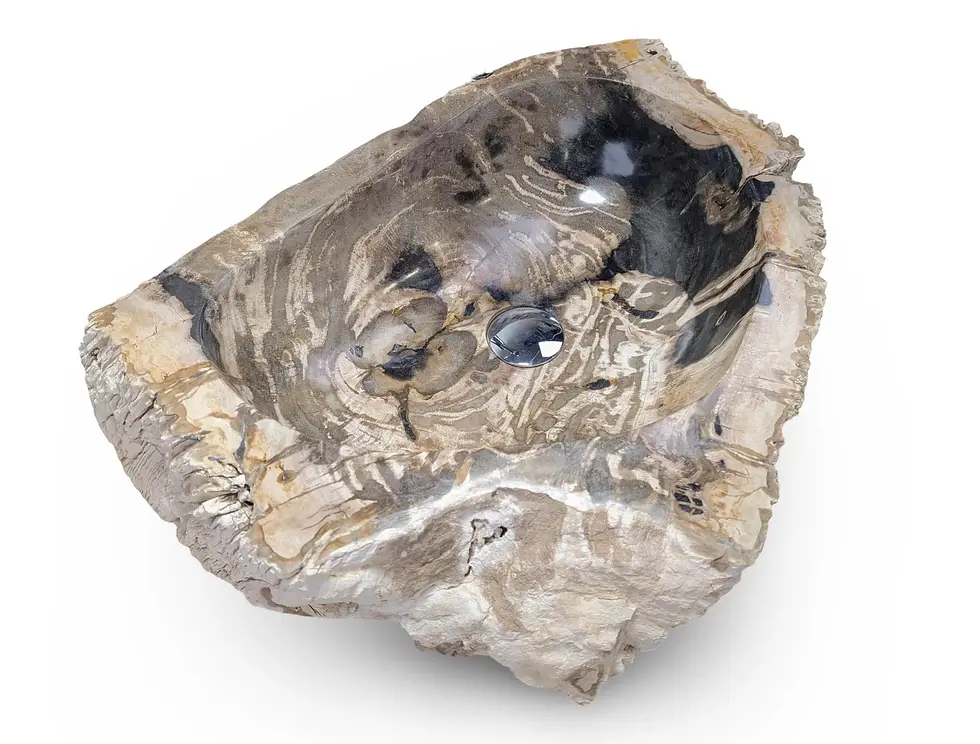 Thumbnail: Rustic Stone Basin, Brown Petrified Wood Sink, Primitive Stone Sink, Fossilized