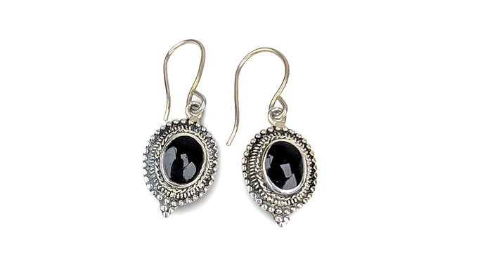 Black Gemstone Earrings, Silver Filigree Earrings, Elegant Drop Earrings