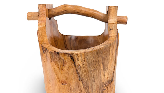 Rustic Well Bucket, Wood Well Bucket, Teak Well Bucket, Handcarved Wood Bucket