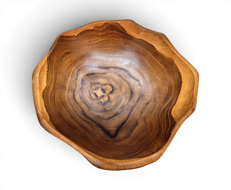 Thumbnail: Teakwood vessel featuring an asymmetrical open shape