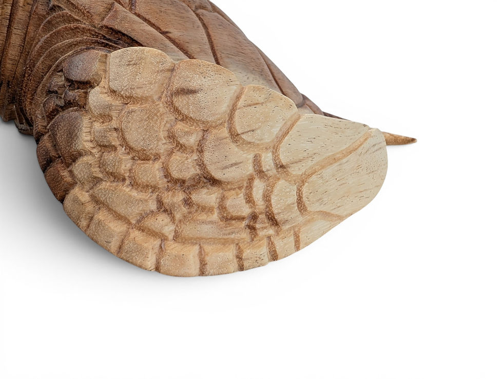 Thumbnail: Detailed rear angle of wooden ocean turtle sculpture highlighting shell and flipper carving
