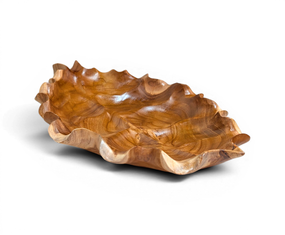 Thumbnail: Organic teak leaf centerpiece with glossy finish and handmade carved character