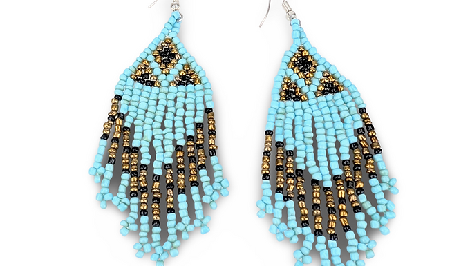 Turquoise Beaded Earrings, Beaded Dangle Earrings, Tribal Style Earrings,