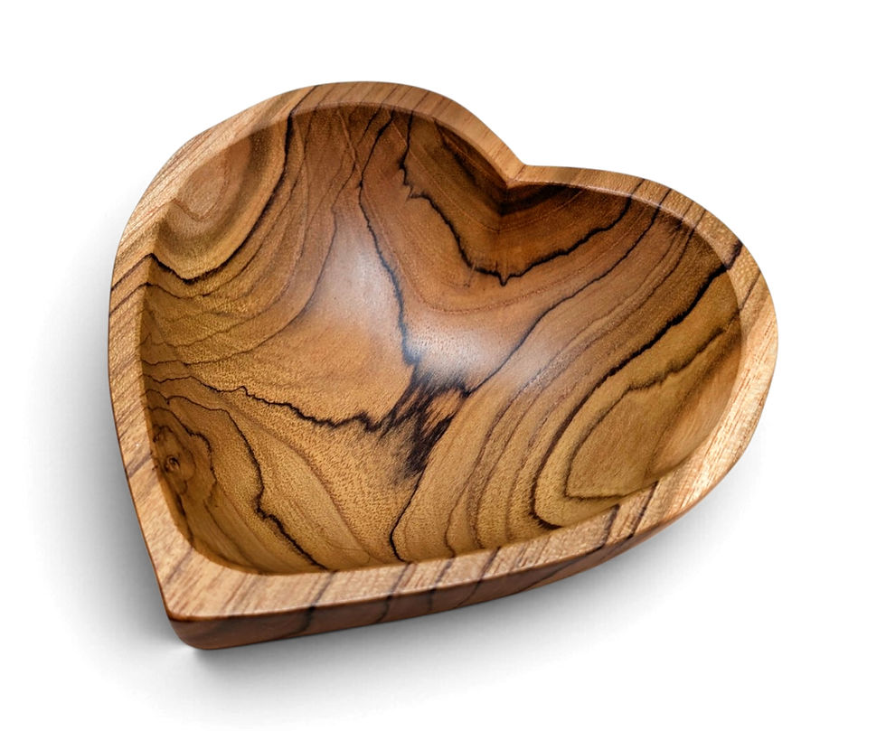 Thumbnail: Heart-shaped teakwood key bowl with individual carved contours