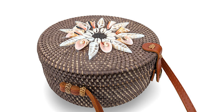 Boho Rattan Bag, Round Shell bag, Crossbody Sell Purse, Wicker Round Bag