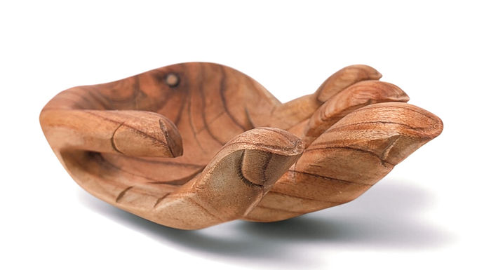Open Hand Keys Bowl | Carved Palm Catch-All | Teak Hand Key Bowl