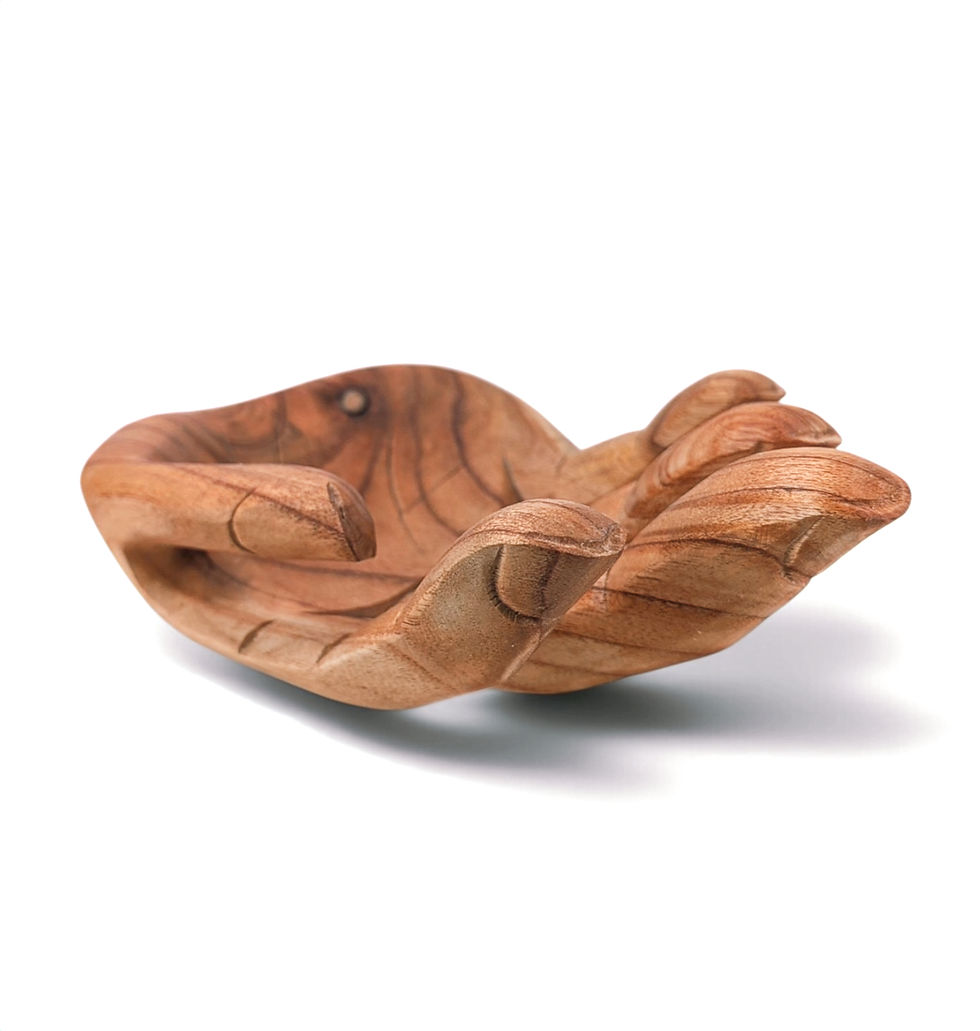 Open hand keys bowl handmade and hand-carved from teak