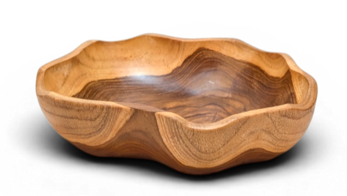 Artisan Wavy-Edge Wooden Bowl – Organic Centerpiece and Versatile Catchall Decor
