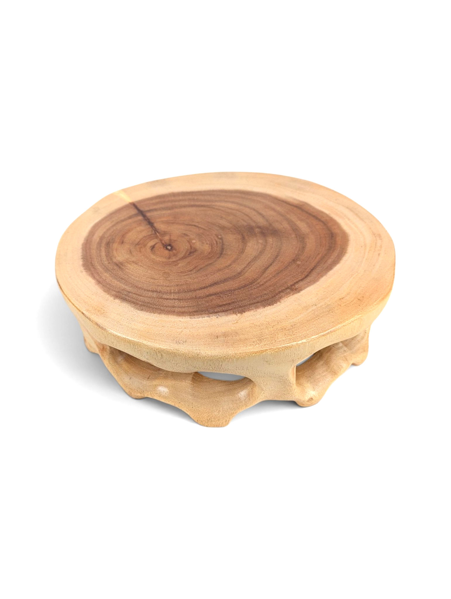 Teak display riser with a rounded wooden top