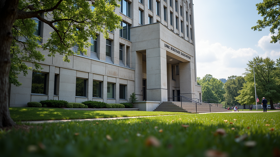 Eye-level view of Illinois Secretary of State office building
