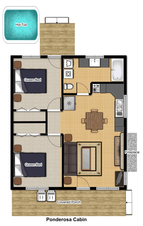 Ponderosa Cabin Floor Plan  Rye Creek Lodge  Darby, Montana