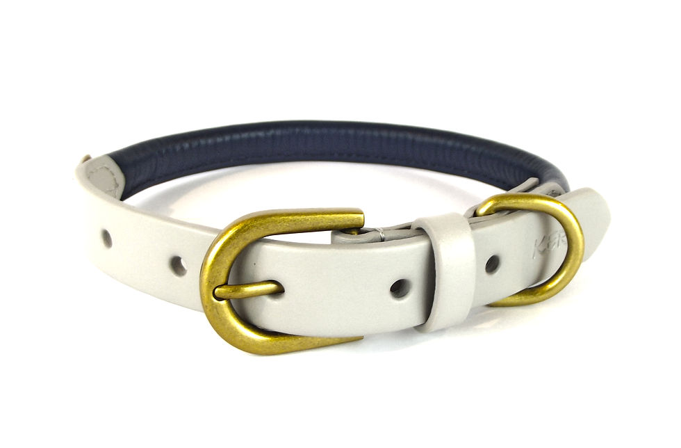 Thumbnail: Kera Rolled Leather Collar - Midnight Blue with Light Grey