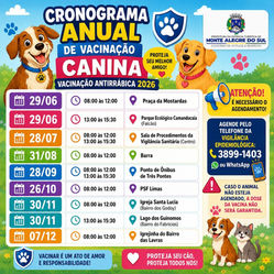 Prefeitura divulga cronograma da vacinação Antirrábica 2026