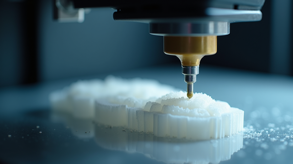 Close-up of a 3D printer nozzle creating a detailed plastic prototype