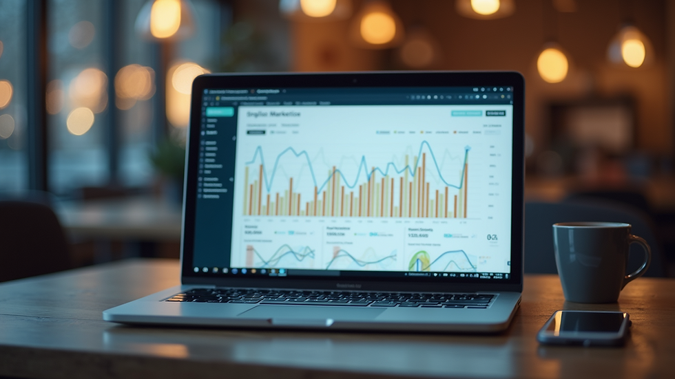 Eye-level view of a laptop screen showing digital marketing analytics