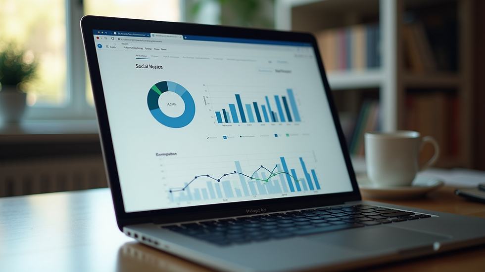 Close-up view of a laptop screen showing social media analytics