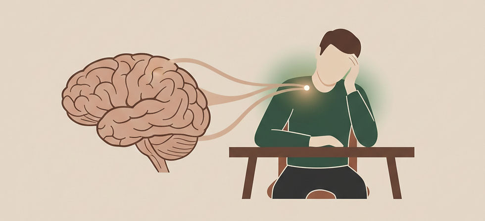 Person at a desk experiencing tension, showing the link between stress and muscle tightness