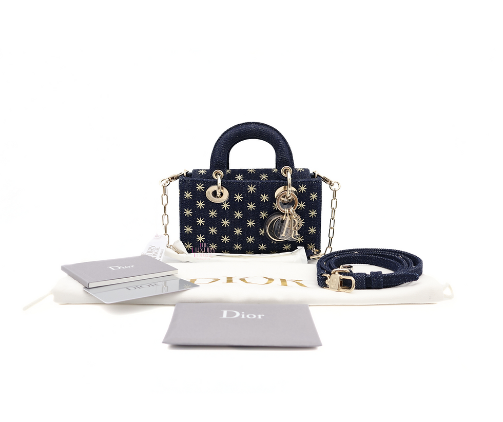 Thumbnail: Christian Dior 2022 Micro Denim Embroided Star Lady D Joy Satchel