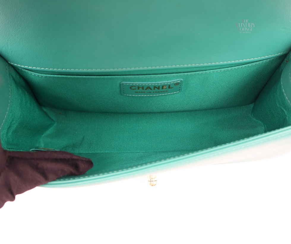 Thumbnail: Chanel Le Boy Old Medium Chevron Lambskin in Teal GHW