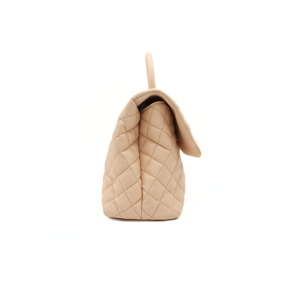 Thumbnail: Chanel Quilted Caviar Coco Top Handle Medium in Beige GHW