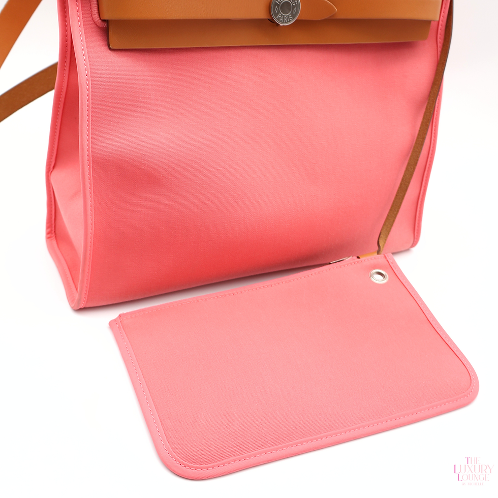 Thumbnail: Hermes Herbag Zip PM Toile Two way bag in Pink/Gold PHW