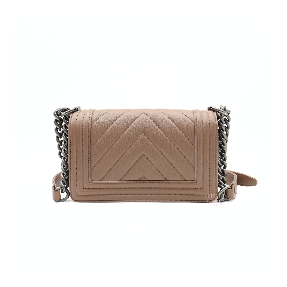 Thumbnail: Chanel Le Boy Chevron Caviar Small in Dark Beige RSHW