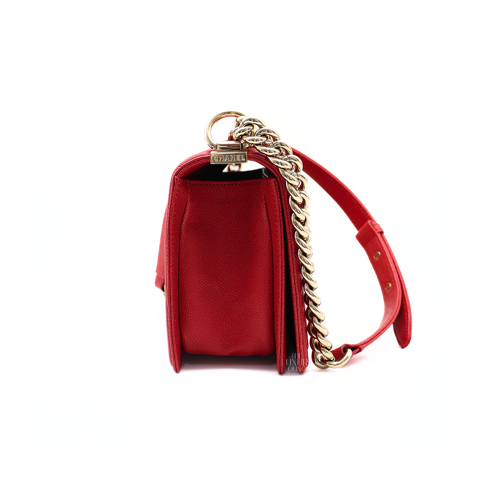 Thumbnail: Chanel Le Boy Old Medium Caviar Chevron Leather in Red CGHW