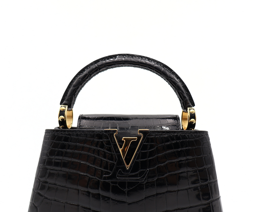 Thumbnail: Louis Vuitton Capucines Mini Glossy Crocodile Leather in Black GHW