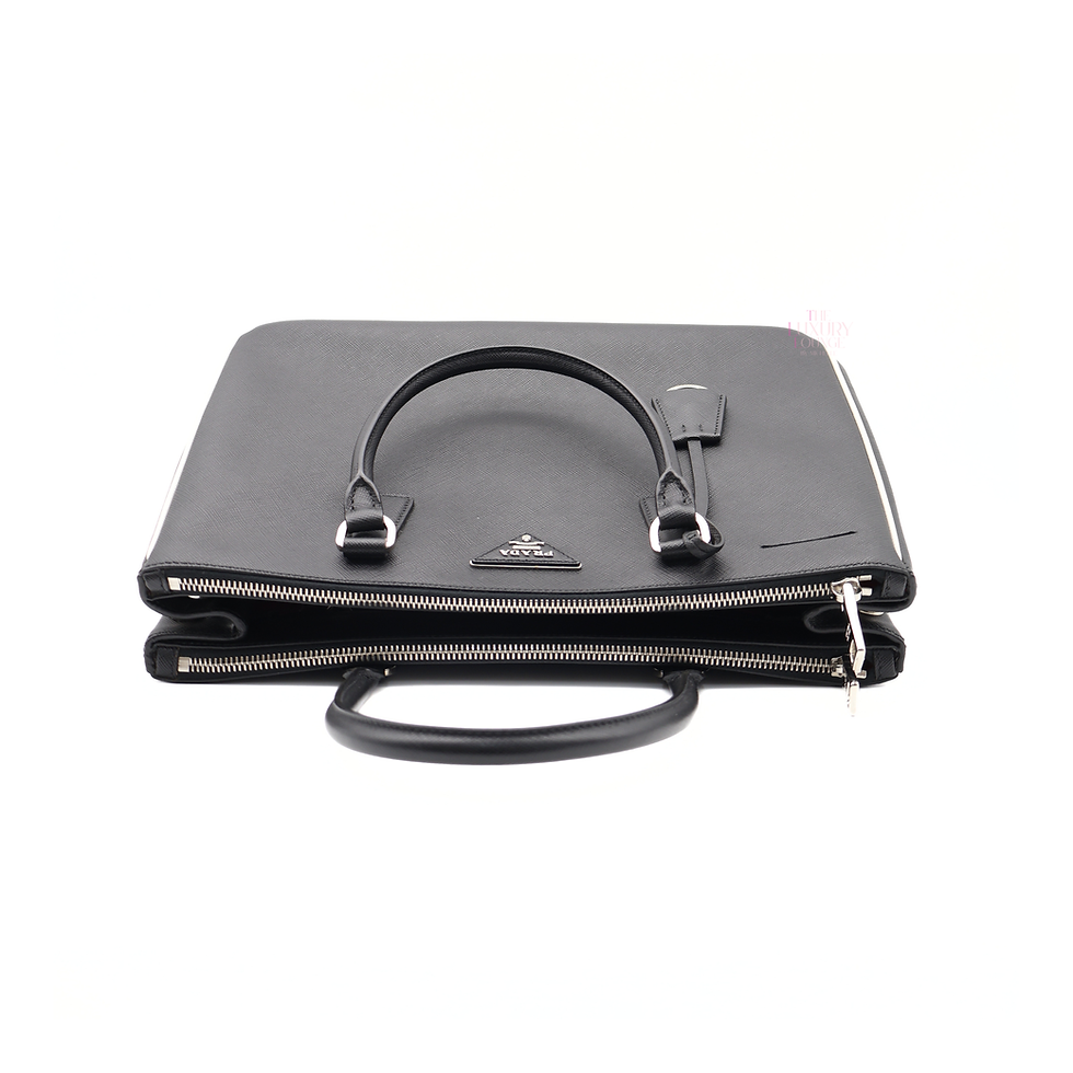 Thumbnail: Prada Medium Saffiano Leather Double Zip Galleria Tote in Black/White SHW