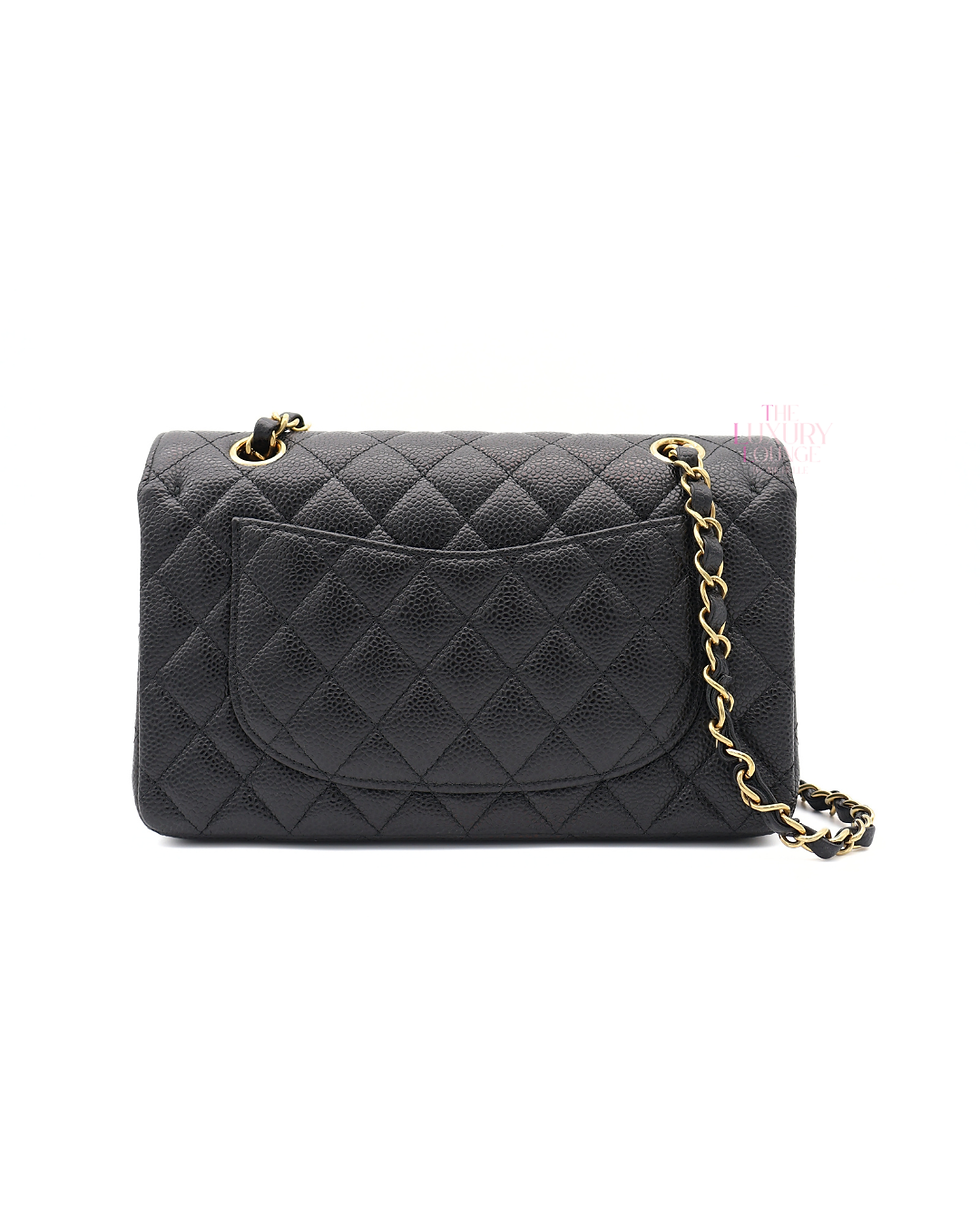 Thumbnail: Chanel Classic Quilted Calfskin Caviar Double Flap Small in Black GHW