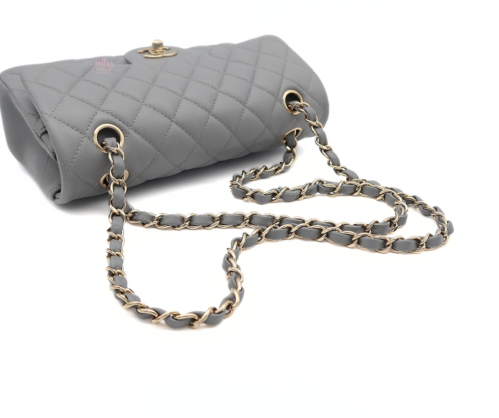 Thumbnail: Chanel Double Flap Quilted Caviar Small in Grey CGHW