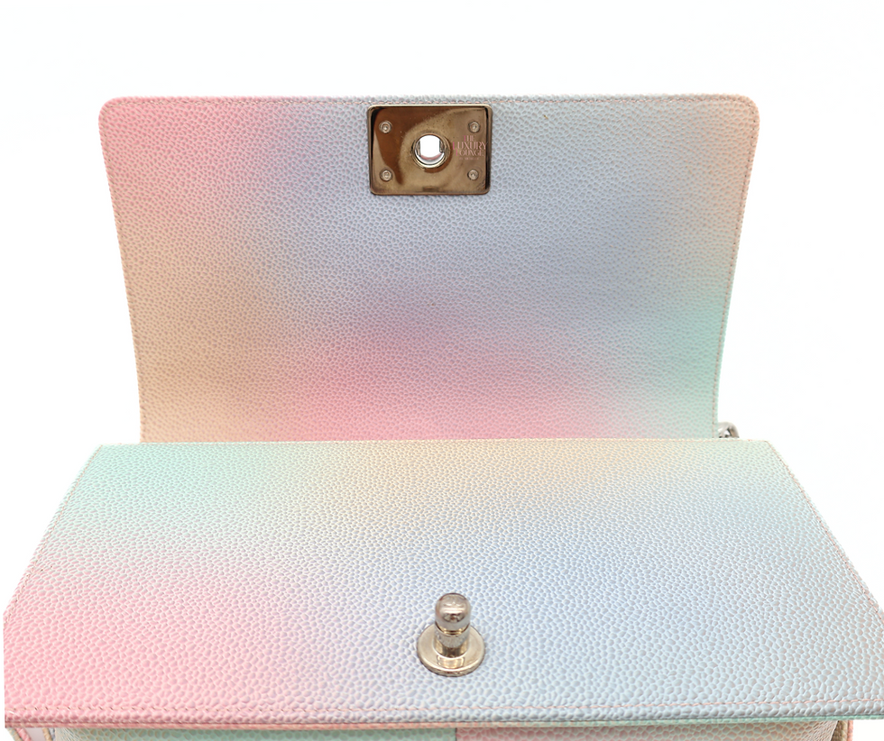Thumbnail: Chanel Quilted Caviar Old Medium Le Boy in Rainbow CGHW