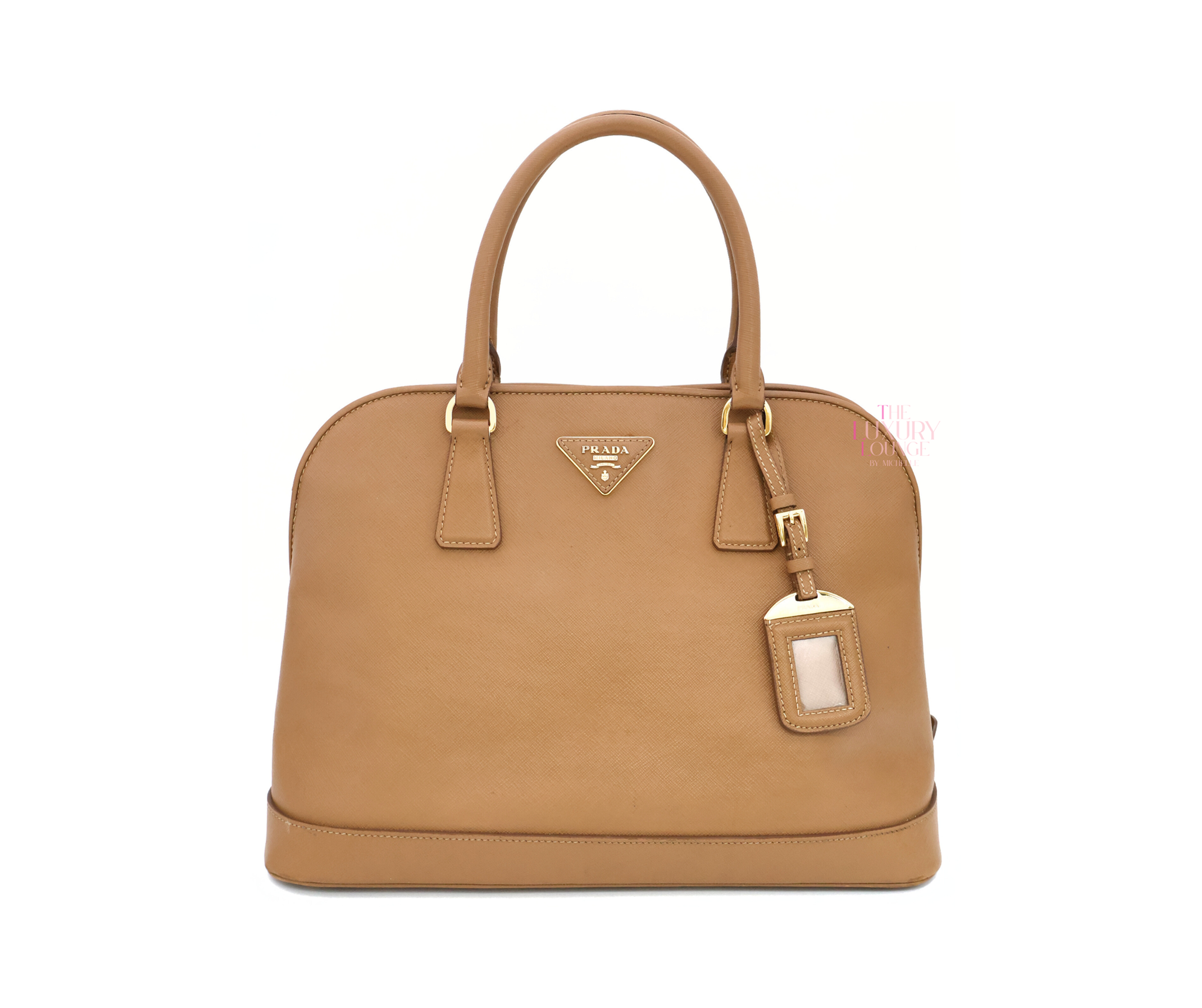 Prada Saffiano Lux Patent Leather Open Promenade Satchel in Caramel GHW