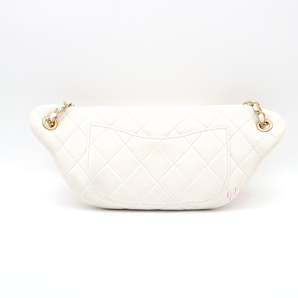 Thumbnail: Chanel Quilted Lambskin All About Chains Waist Bag in White AGHW