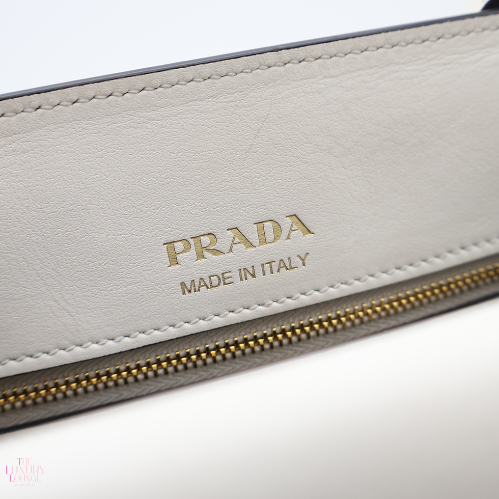 Thumbnail: Prada Bibliotheque Saffiano and Calfskin Leather bag in BlancNoir GHW