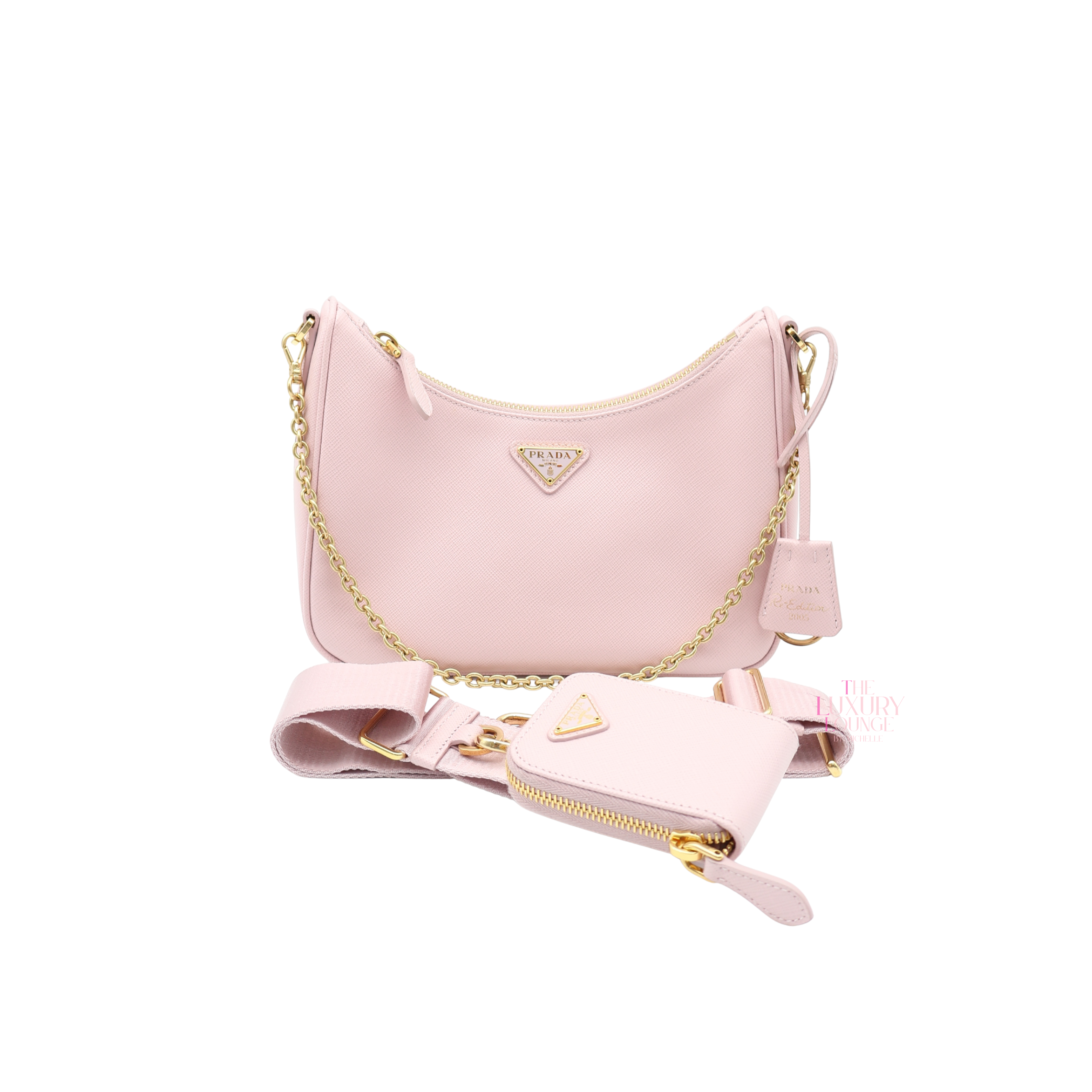 Prada Re-edition 2005 Saffiano Leather Shoulder bag in Light Pink/Fresco GHW