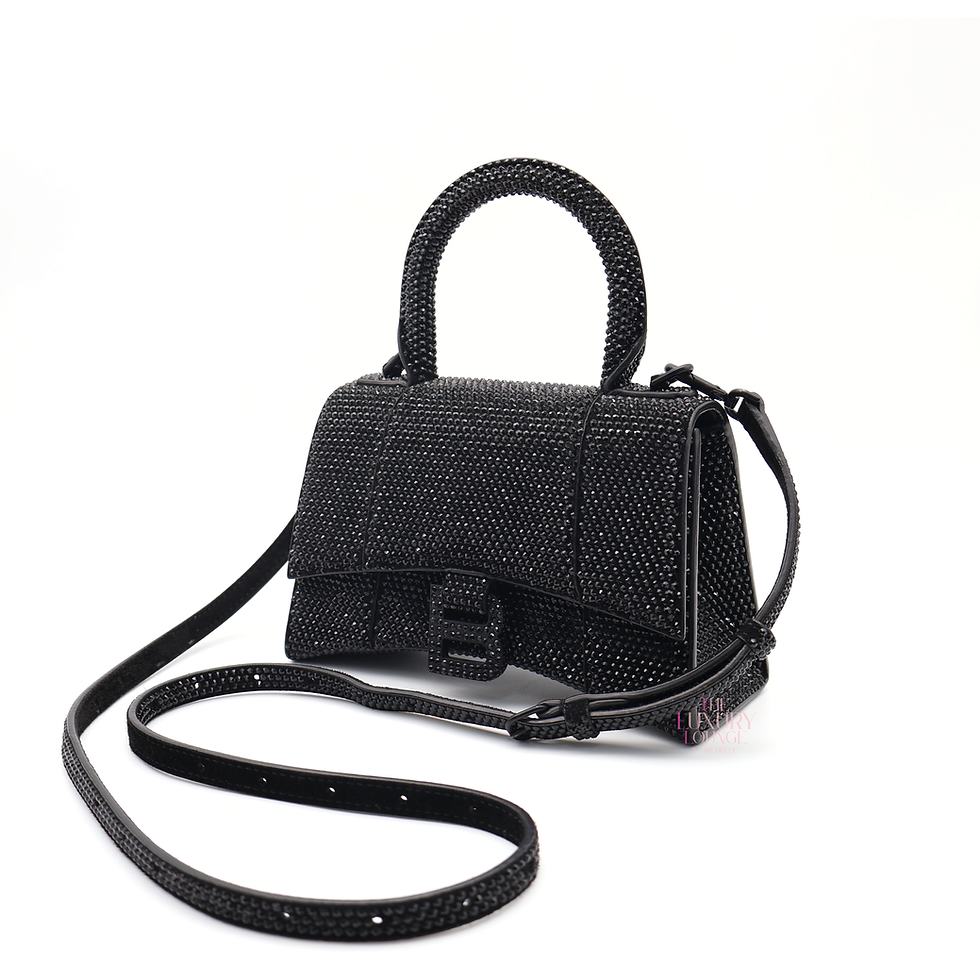Thumbnail: Balenciaga Mini Hourglass Top Handle Suede Rhinestones in Black BHW