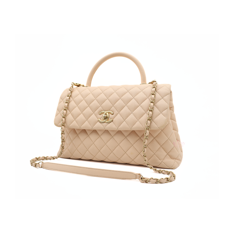 Thumbnail: Chanel Quilted Caviar Coco Top Handle Medium in Beige GHW