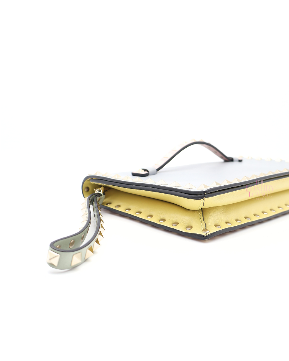 Thumbnail: Valentino Rockstud Leather Wristlet Clutch in Tricolor CGHW