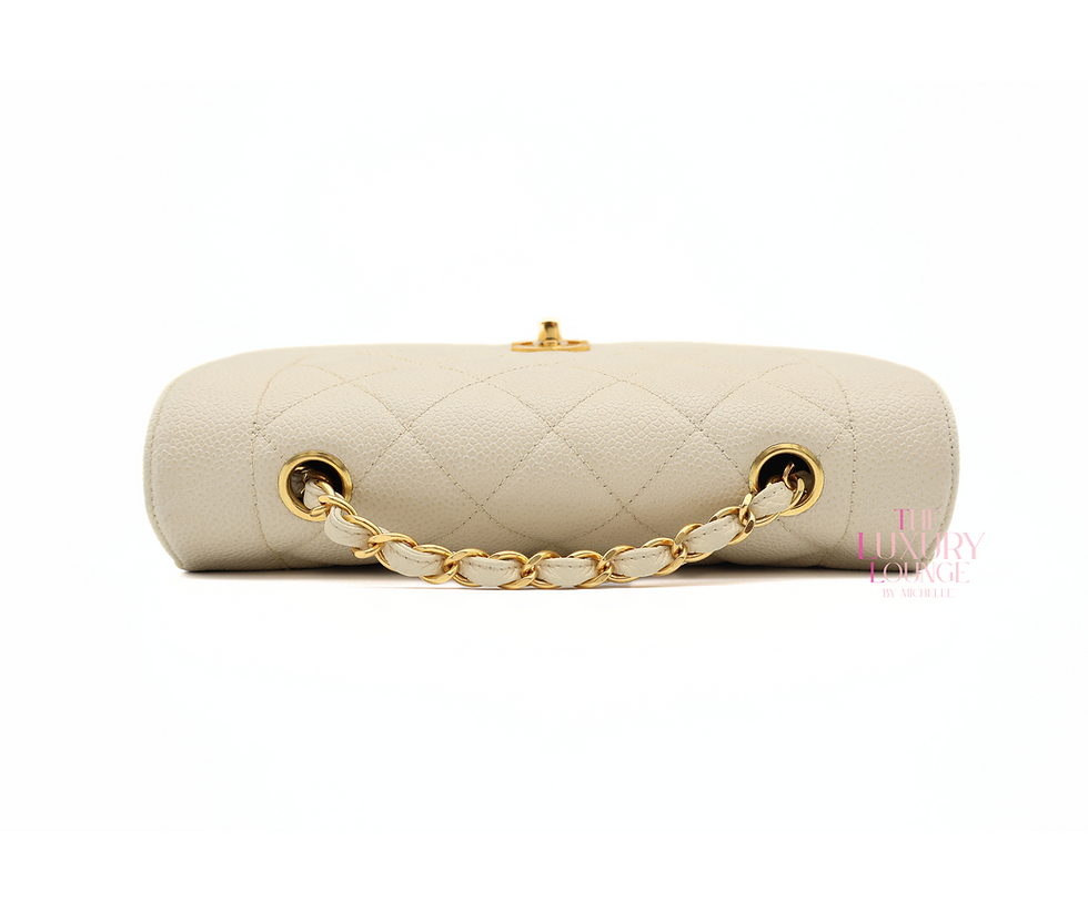 Thumbnail: Chanel Vintage Quilted Caviar Small Diana Flap Bag in Ivory GHW