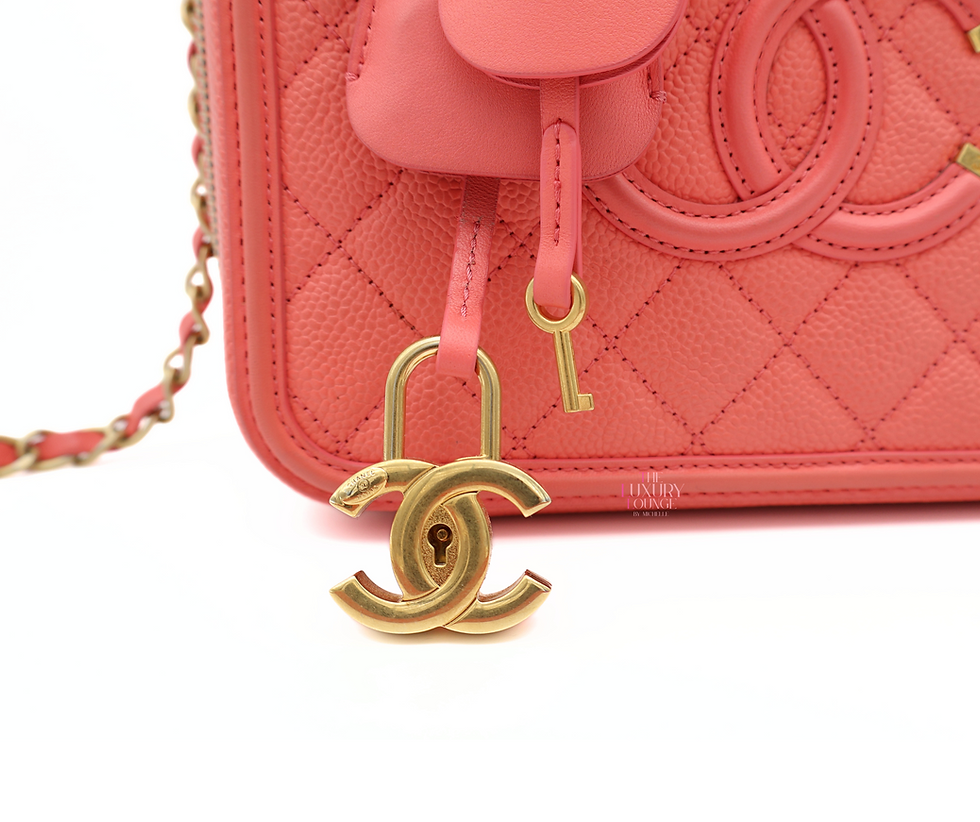 Thumbnail: Chanel Quilted Caviar Leather Medium Filigree Vanity Shoulder Bag in Coral Pink