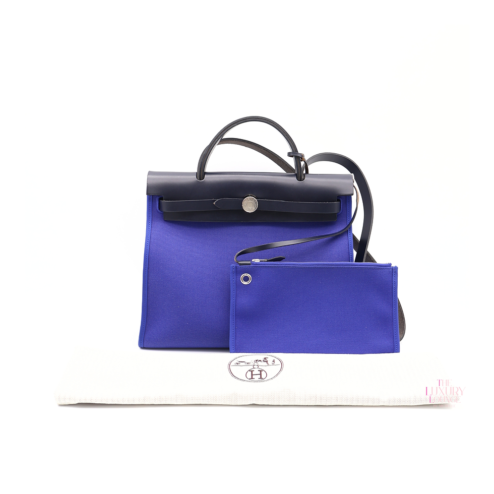Thumbnail: Hermes Herbag Zip PM Toile/Hunter Two way bag in Blue/Navy PHW