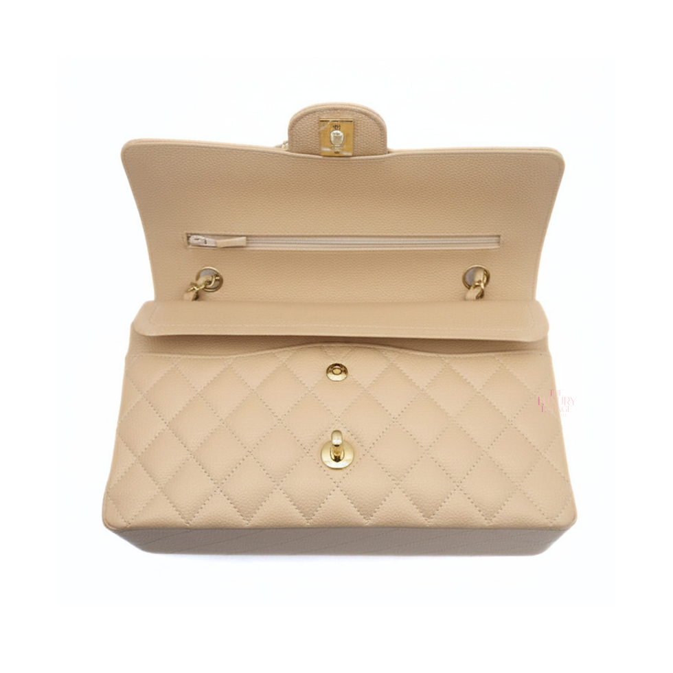 Thumbnail: Chanel Medium Classic Double Flap Quilted Caviar in Beige GHW