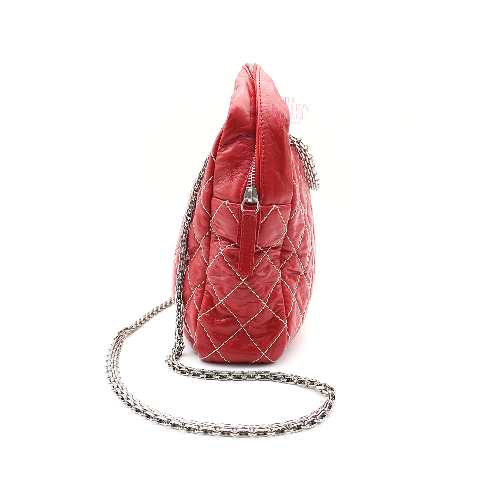 Thumbnail: Chanel Large Camera Bag Quilted Leather Reissue in Red SHW