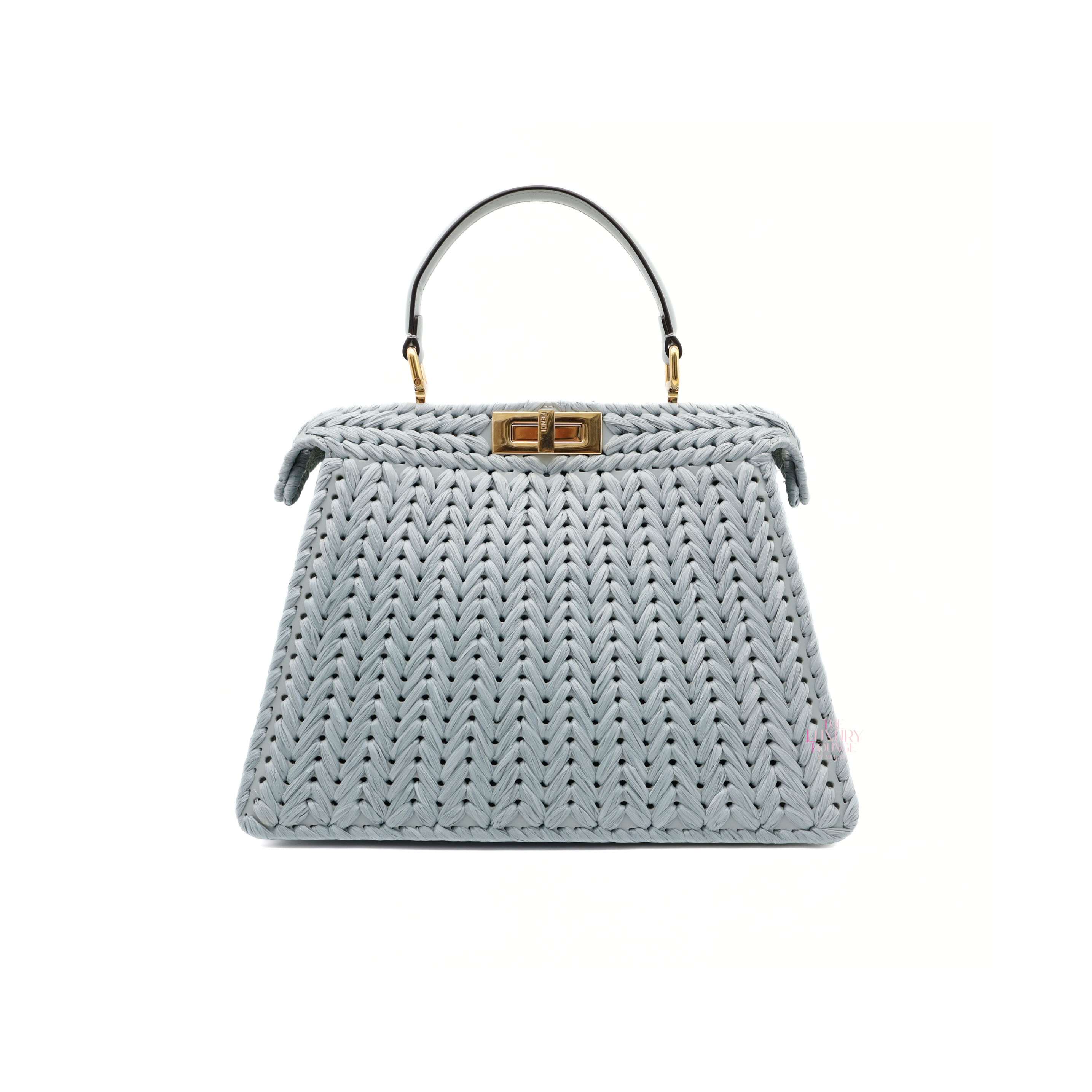 Fendi Peekaboo I See You Raffia Medium in Light Blue GHW