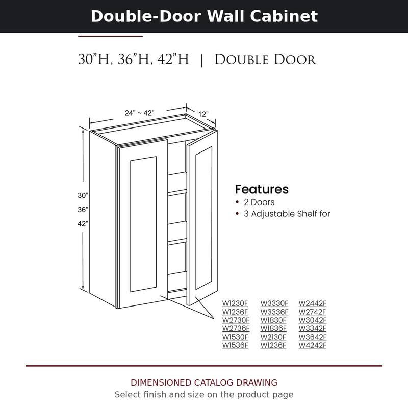 Dimensioned drawing for Wall Cabinet - 30W x 30H x 12D (W3030)