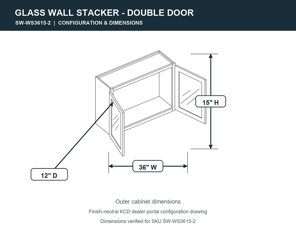 SW-WS3615-2 cabinet configuration and dimensions: 36 inches wide by 15 inches high by 12 inches deep