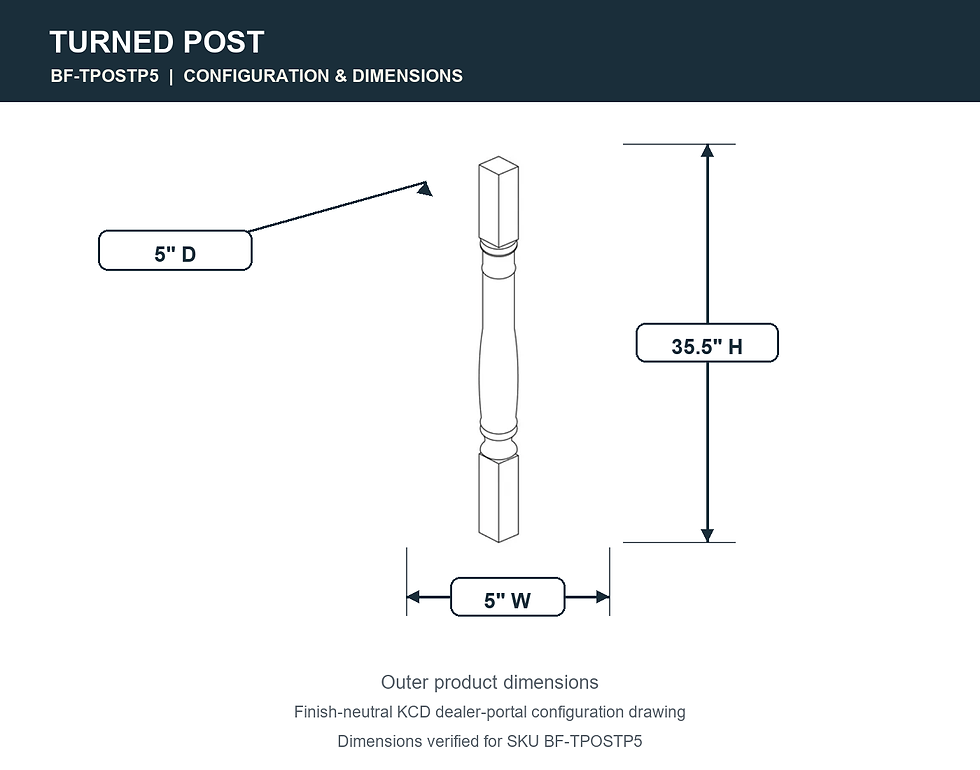 Brooklyn Fawn Turned Post - 5" W x 35.5" H dimensions: 5 inches wide by 35.5 inches high by 5 inches deep.